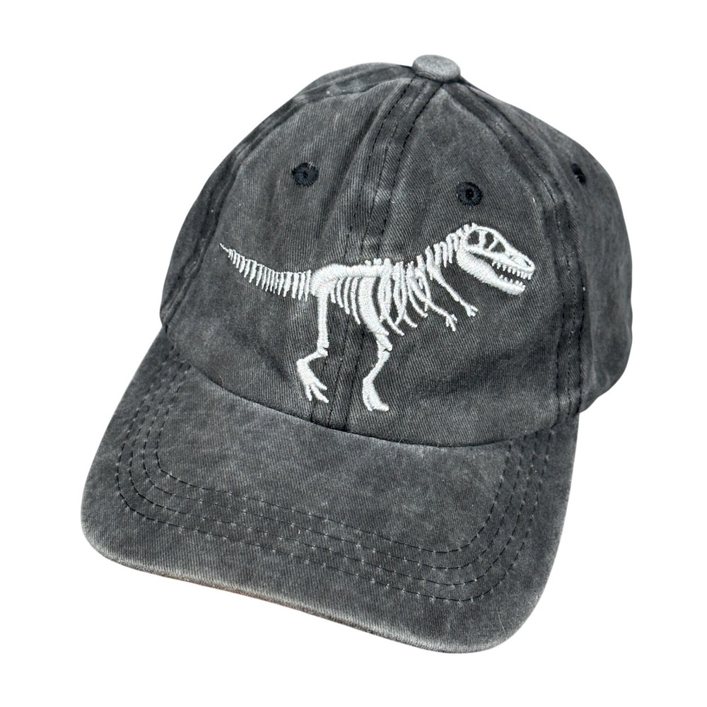 T-Rex Mens Dinosaur Skeleton Embroidered Washed Cotton Baseball Cap Gray OSFM